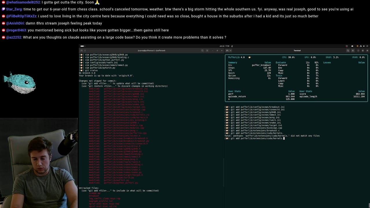 Live RL dev on PufferLib with Joseph Suarez