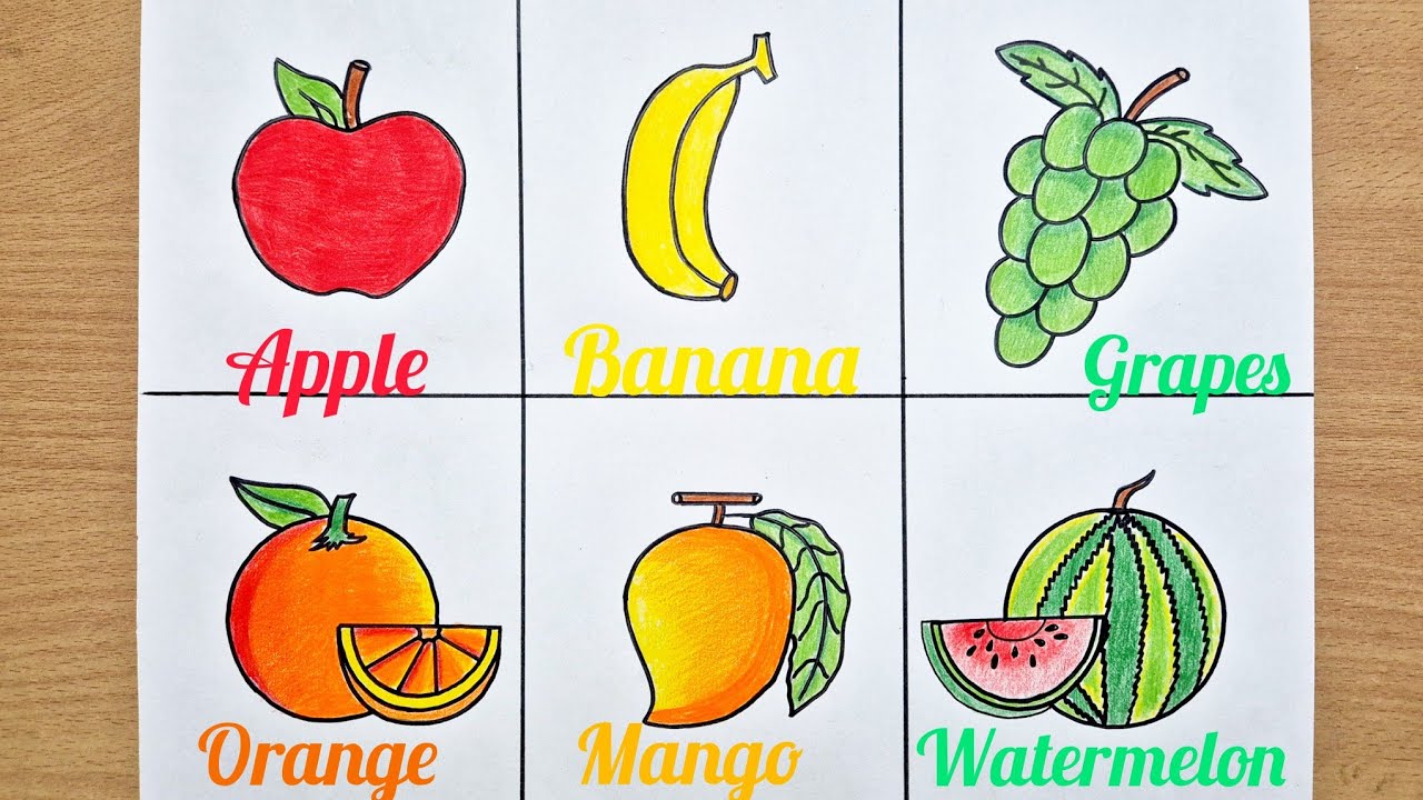 Learn to draw 6 different types of fruits / how to draw a fruits