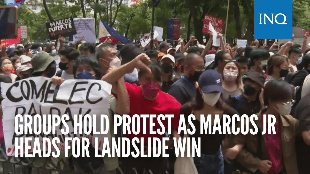 Groups hold protest as Marcos Jr heads for landslide win