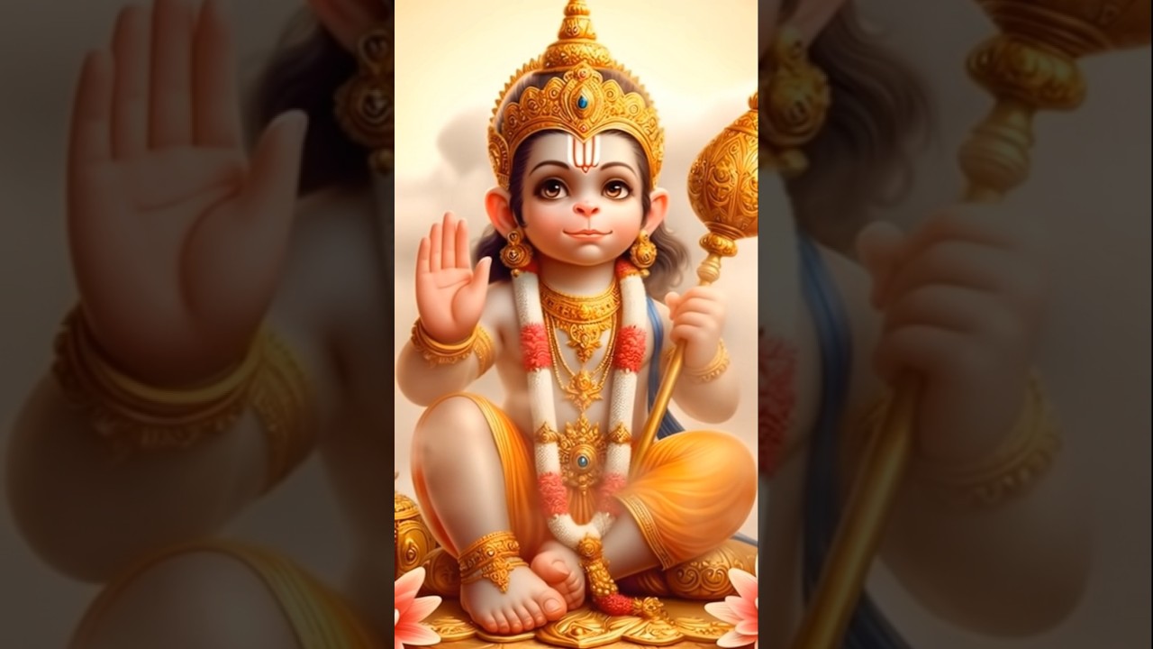 Divine Baby Hanuman Blessings 🙏 | Cute Bal Hanuman with Golden Gada | Powerful Hindu Shorts