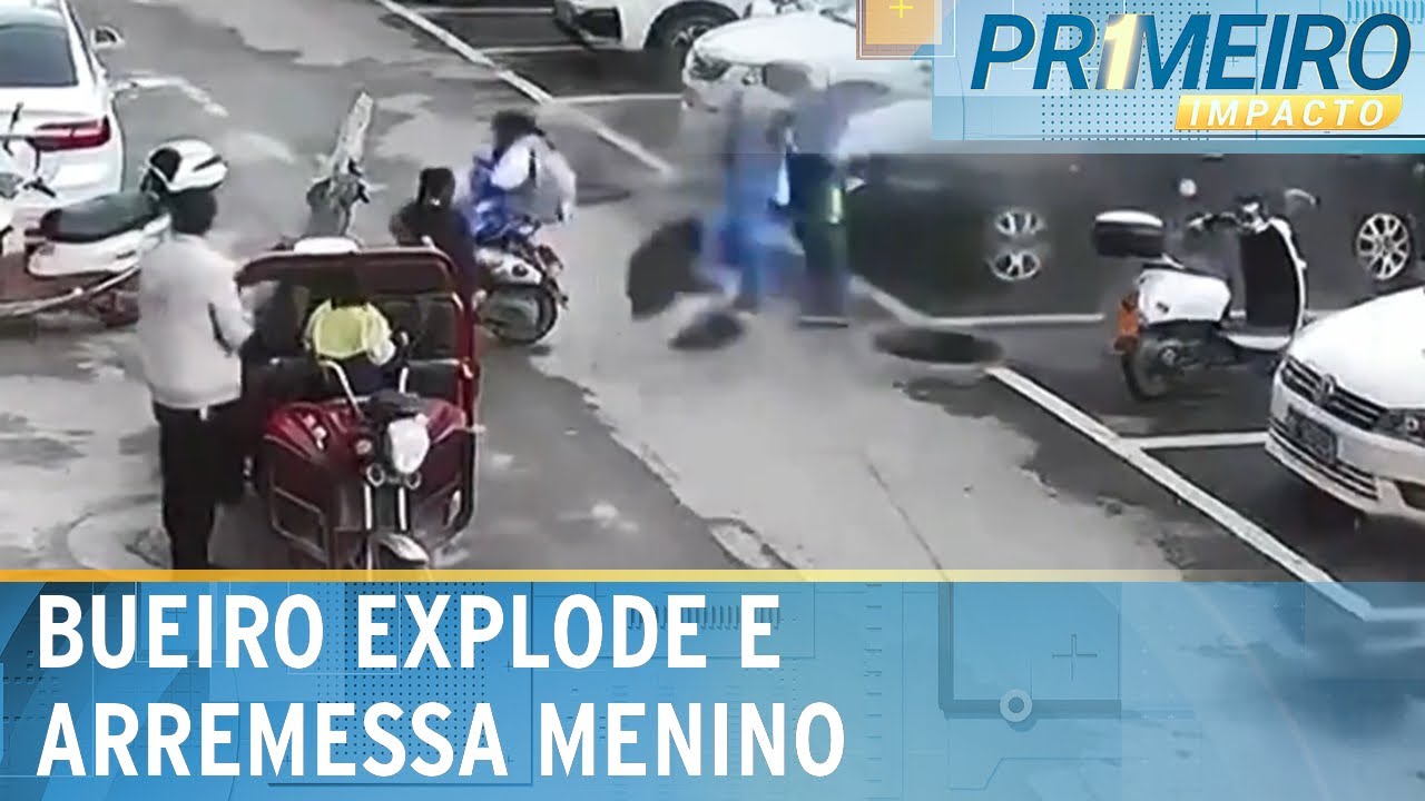 Flagra: Criança é lançada por explosão de tampa de bueiro | Primeiro Impacto (11/01/24)