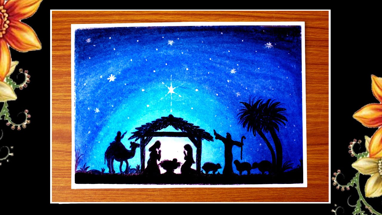 silent night drawing | christmas drawing | Jesus Christ birth scenery drawing | Jesus birth drawing