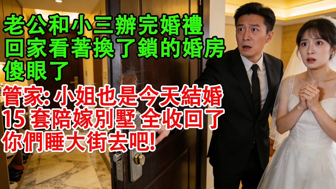 【完結爽文】總裁老公和小三辦完婚禮回家，看著換了鎖的婚房傻眼了，管家:“小姐也是今天結婚，15套陪嫁別墅全收回了，你們睡大街去吧#婆媳 #情感故事 #為人處世 #故事 #家庭倫理 #老年生活 #短剧