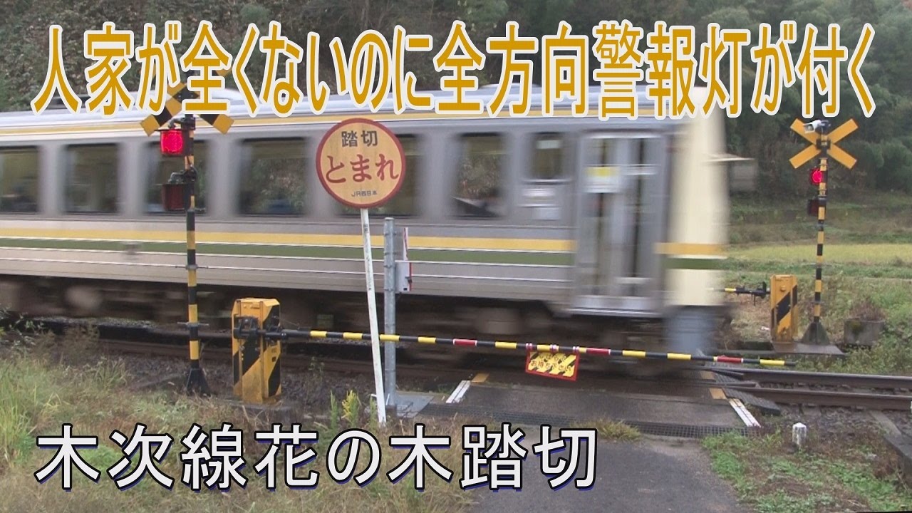 【踏切動画】木次線花の木踏切は民家がないのに全方位警報灯付き！　Railway crossing in JAPAN