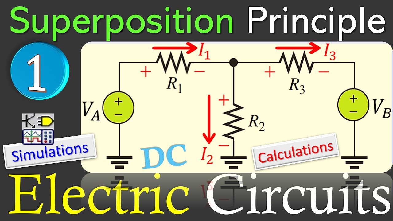 DC Electric Circuits ⭐ Superposition Principle - Two Voltage Sources ⭐ Calculations & Simulations