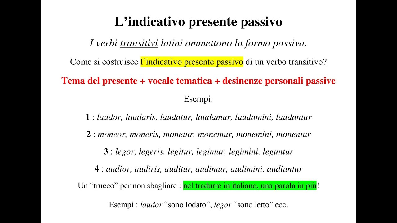 Come si costruisce l'indicativo presente passivo dei verbi in latino? Poche semplici indicazioni!