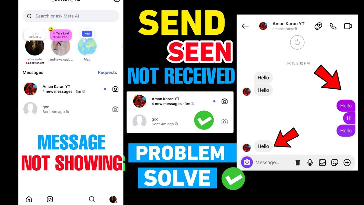 Instagram Messenge | Late ,Sent , Seen , Received 😭 Problem Solve ✅ Trick NOT SHOWING message nahi 
