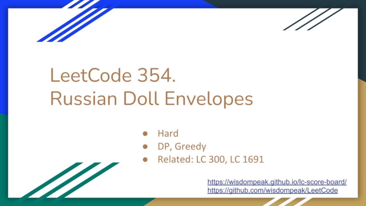 【每日一题】354. Russian Doll Envelopes, 12/17/2020