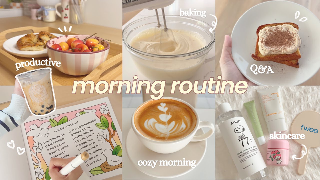 6 AM productive morning routine🌷🫧cozy morning, GRWM, study vlog, baking + Q&A ˚ ༘♡
