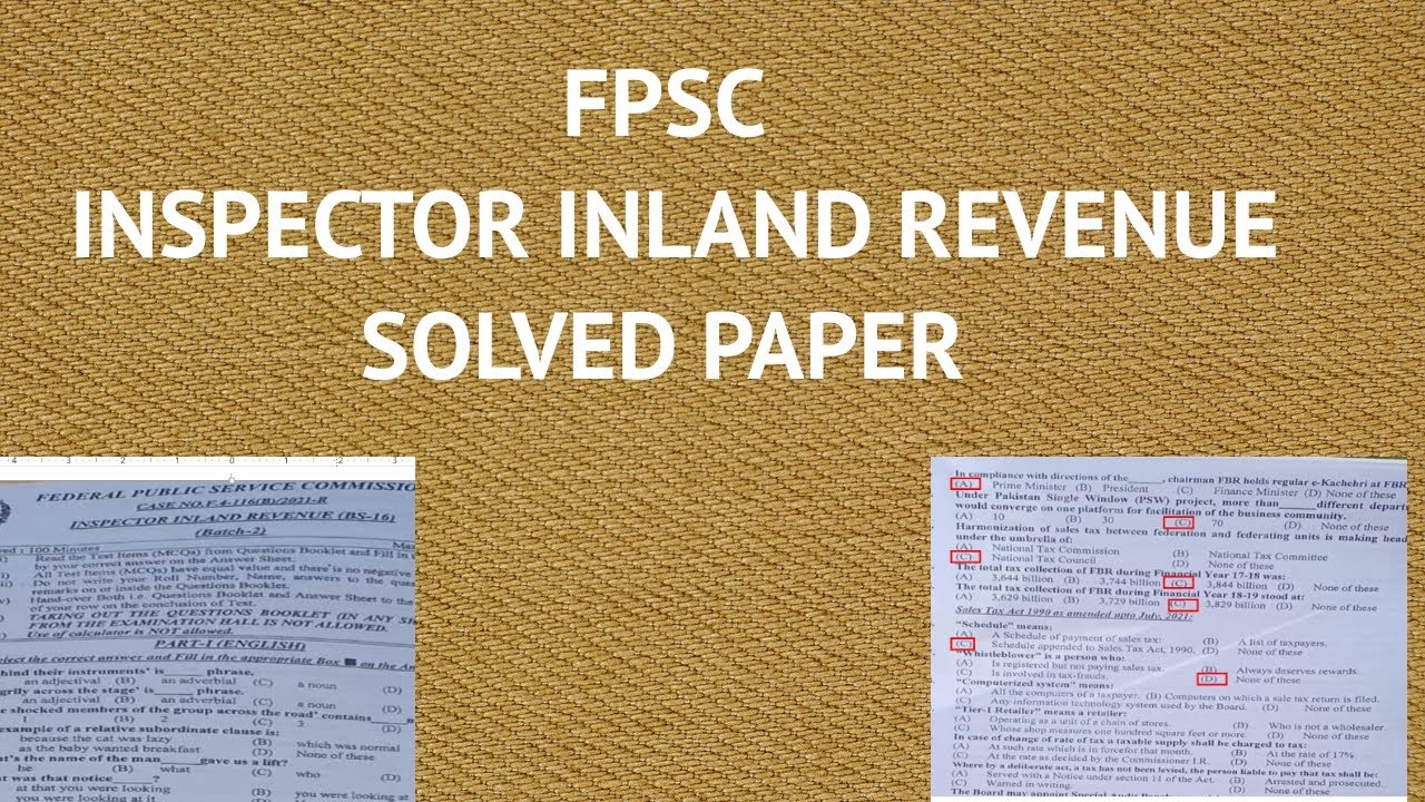FPSC Inspector Inland Revenue Past Paper 2022 Solved | Batch Paper with answer key