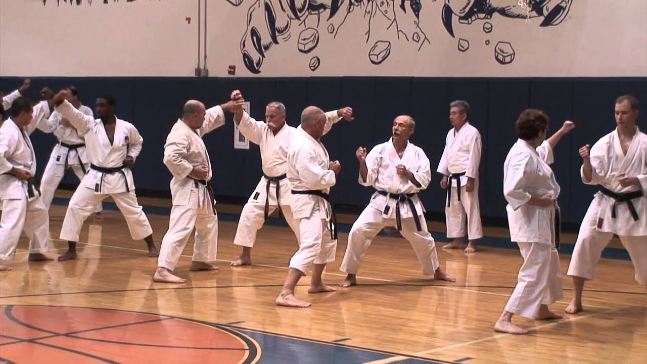 Master Mikami  front kick lung punch scoop rising block kumite drill