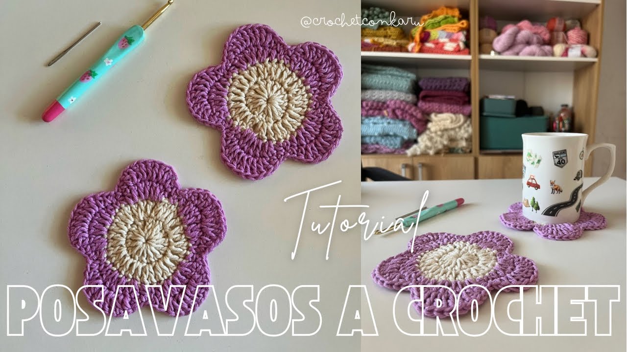 Вязаные подставки под кружки в виде цветов — пошаговый урок | Crochet with Karu