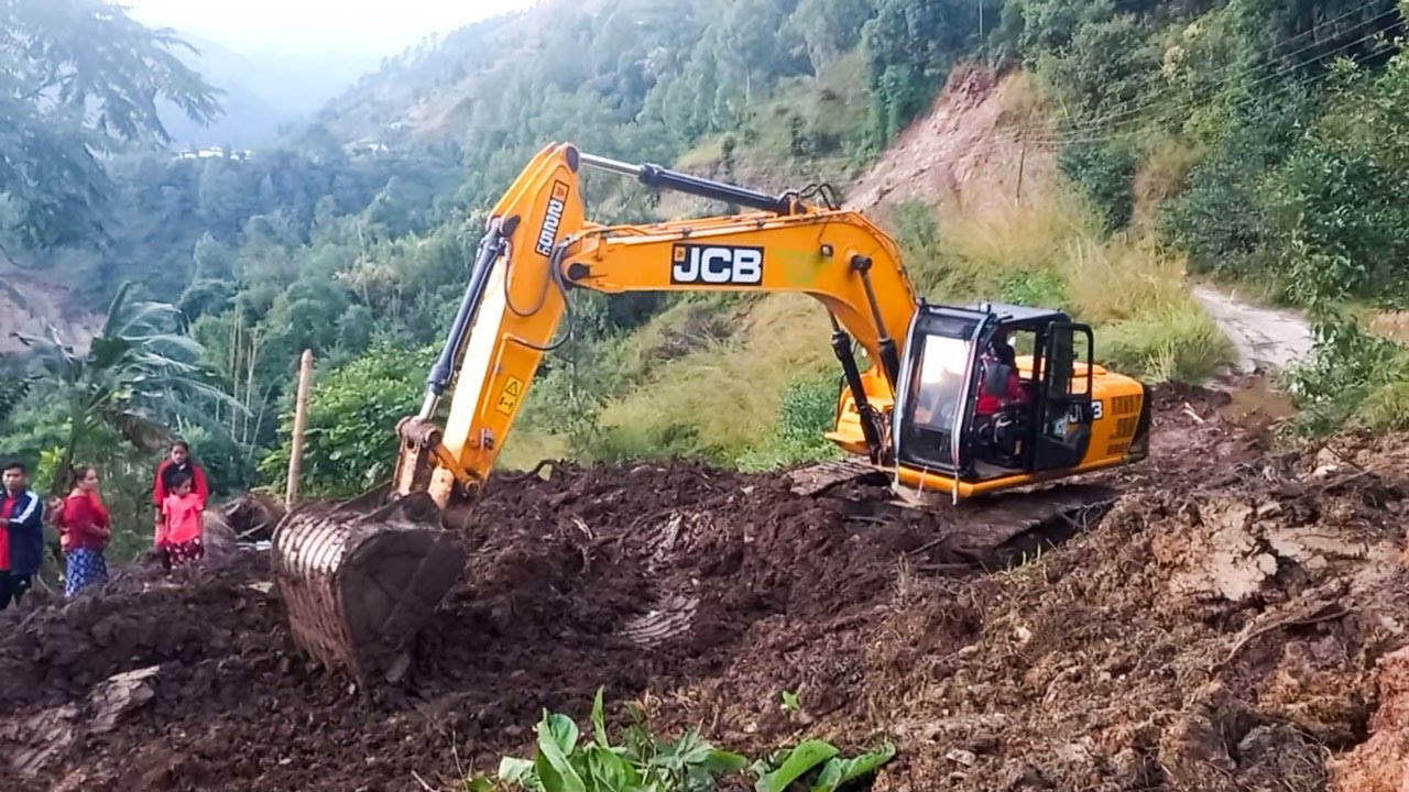 JCB Excavator Clearing Massive Landslide for Village | Excavator Planet | JCB