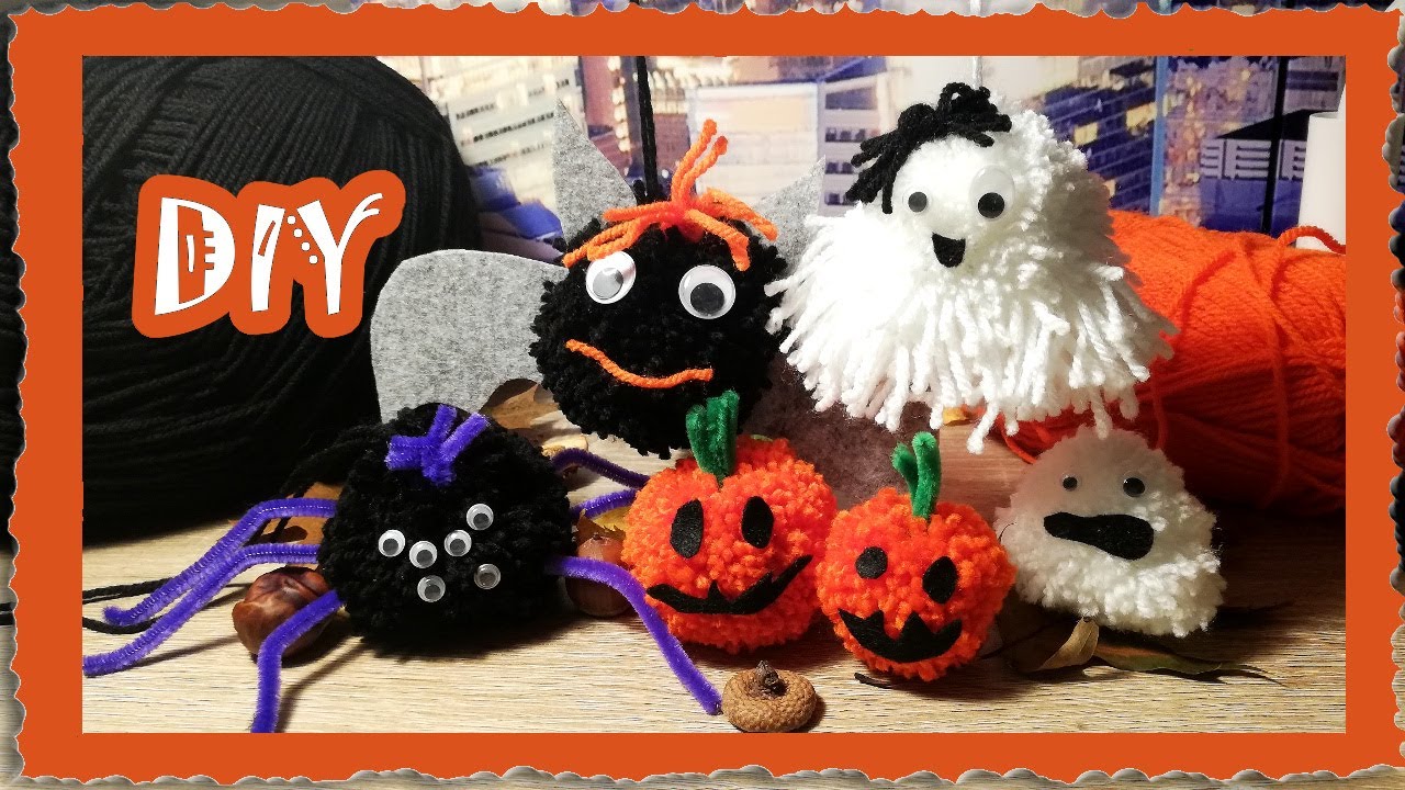 DIY - Pompon 🧶Halloween 🦇Fledermaus/ 🎃Kürbis/ 👻Gespenst/ 🕷Spinne/  mit Pompon- Maker ✂