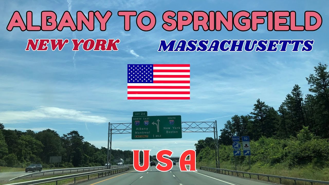 Albany New York  to Springfield Massachusetts - USA 4K Dash Cam Tour