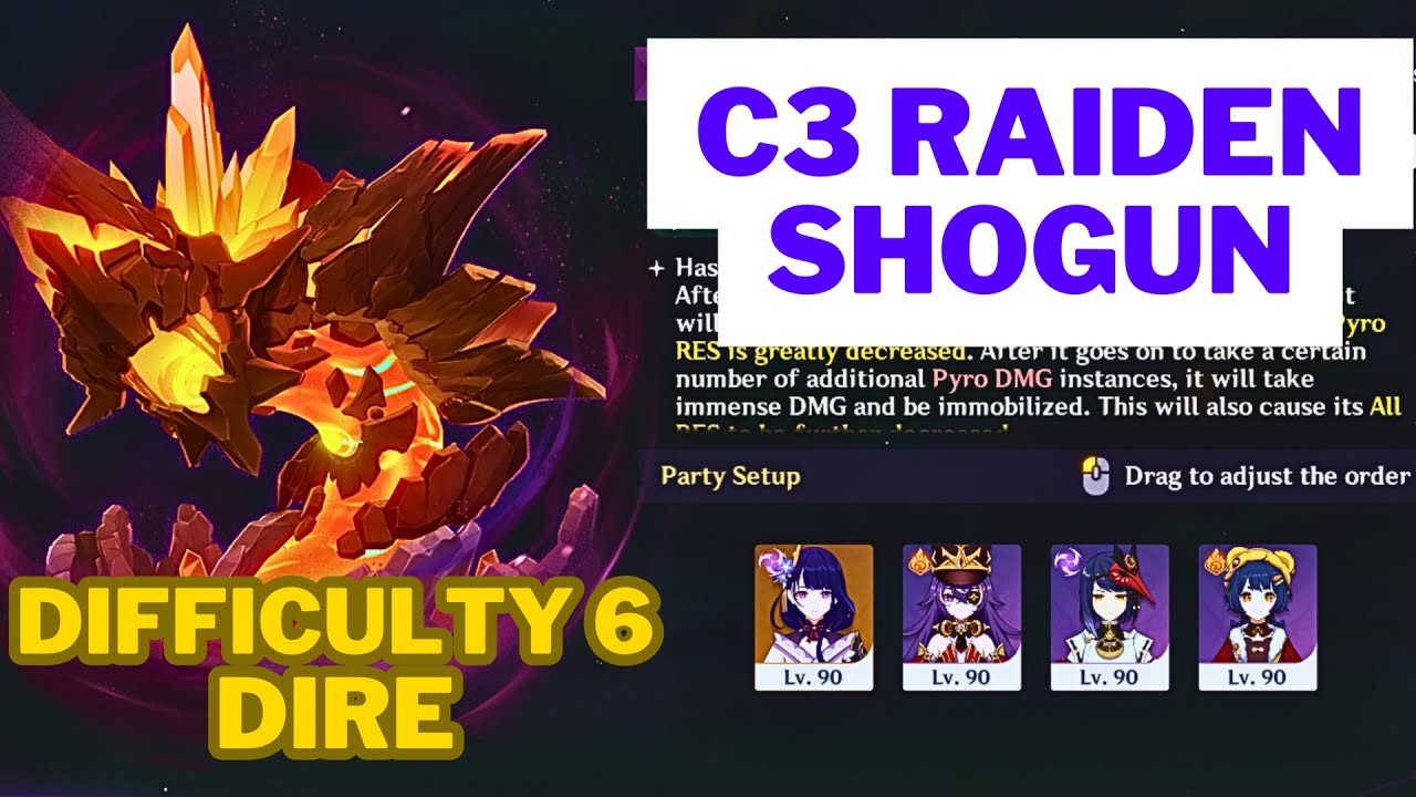 [Stygian Onslaught 5.7] C3 Raiden Shogun vs Lava Dragon Statue 115s (DIRE Difficulty 6)