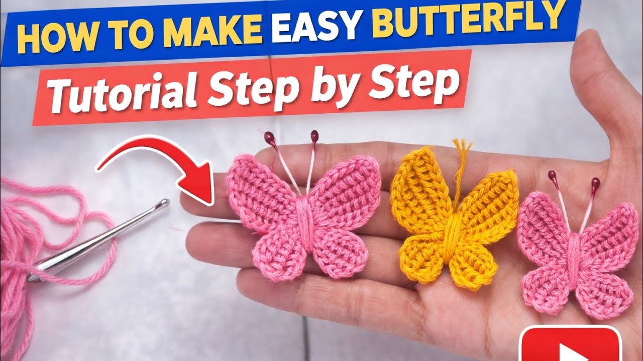 Quick and Easy crochet butterfly tutorial,no sewing beginner friendly step by step