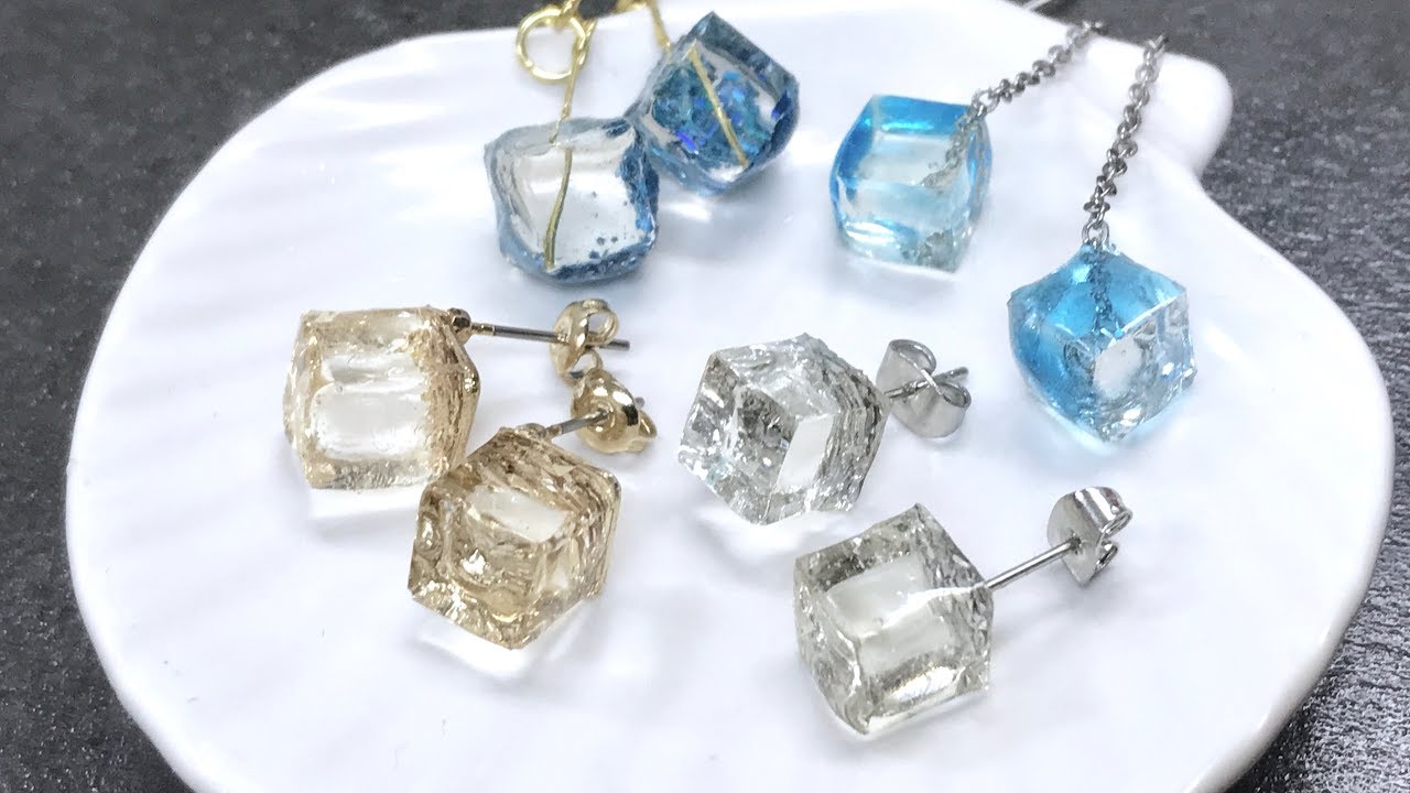 【UVレジン 100均】アイスキューブピアス作ってみました！(Part2)　Ice cube UVresin