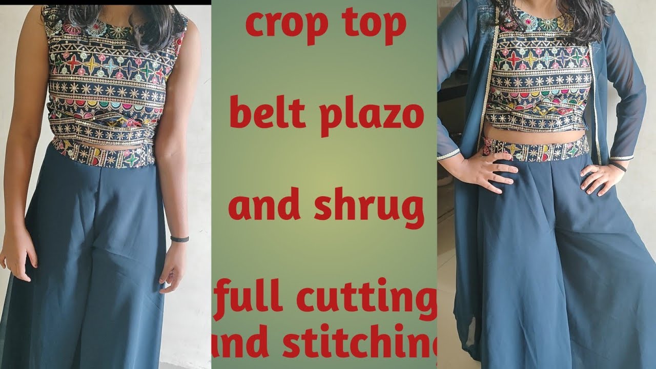 three piece dress plazo crop top with shrug full cutting and stitching#stitching