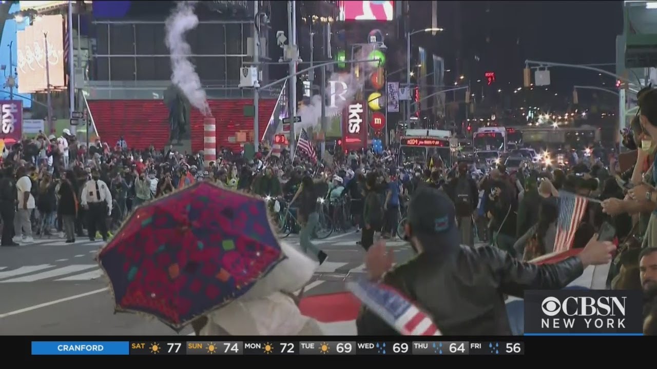Times Square Flooded With New Yorkers Celebrating Projected Win For Joe Biden
