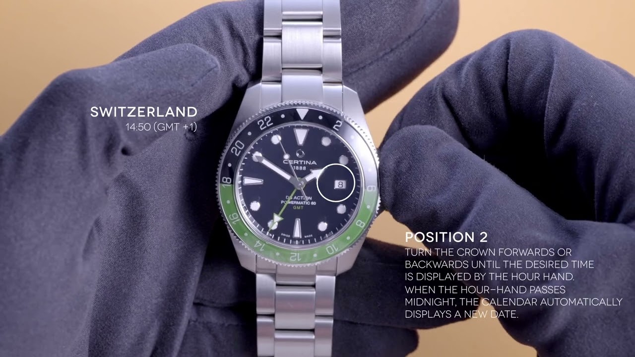 Jak używać funkcji GMT w zegarku Certina DS Action GMT Powermatic 80?  &bull; Fabrykazegarkow.pl