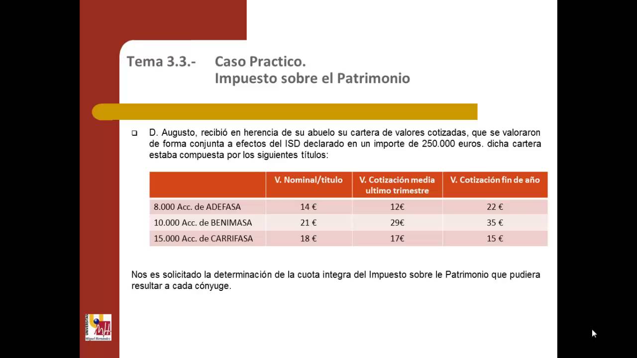 Lec 3.3  LOS TRIBUTOS CEDIDOS (II) El Impuesto sobre el Patrimonio. Actualización (3)/ Caso Practico