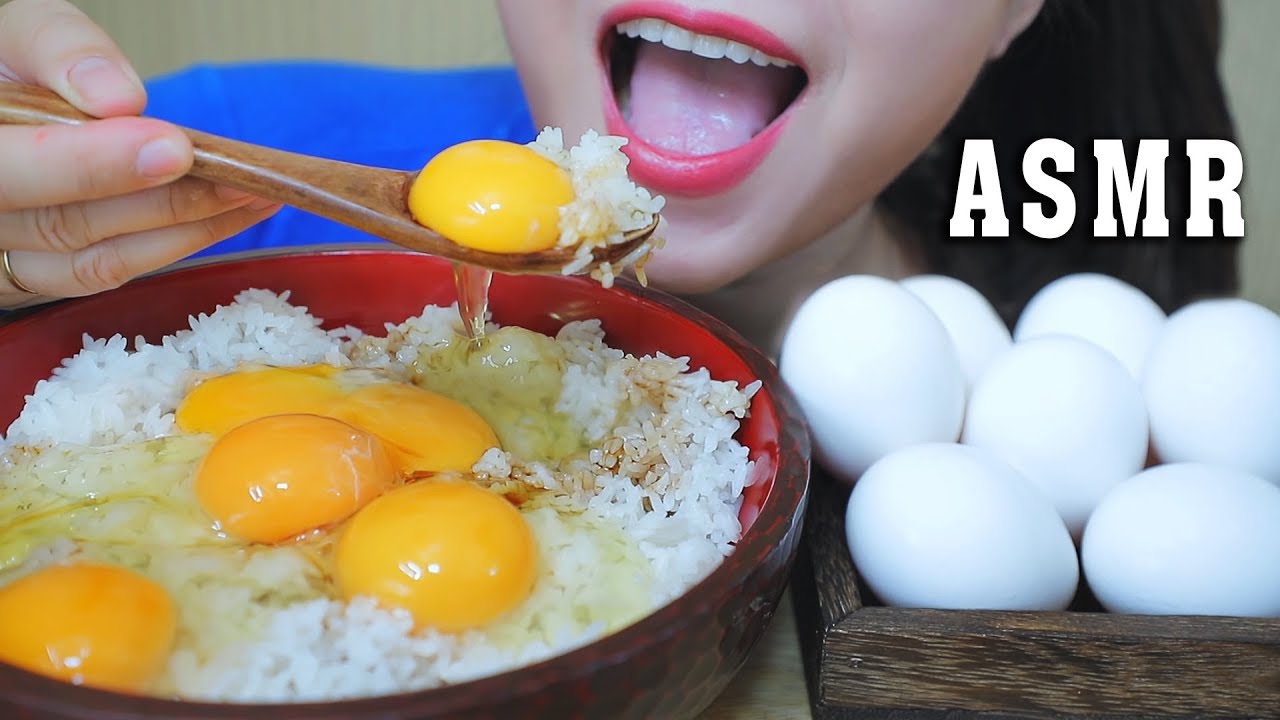 ASMR RAW EGGS WITH COOKED RICE (JAPANESE EGGS) EATING SOUNDS | LINH-ASMR