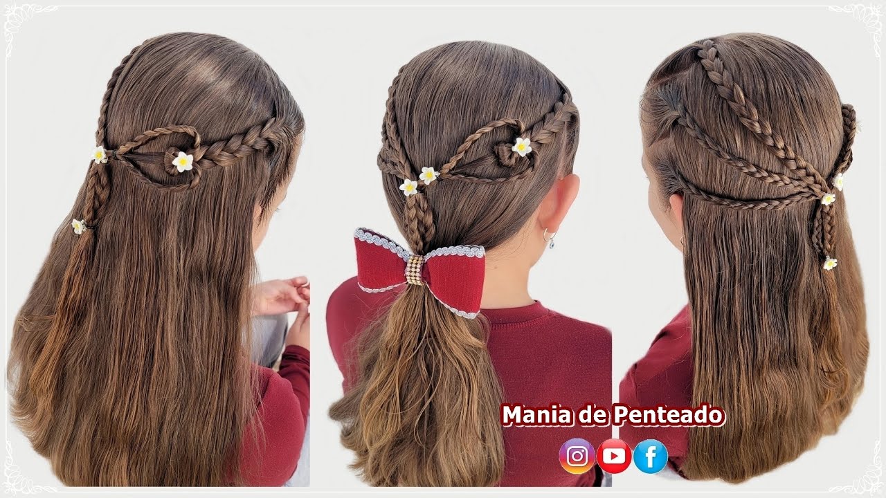Penteado de Coração Fácil com Tranças Simples 💖| Heart Hairstyle with Braids 💖| Hairstyle for Girls💖