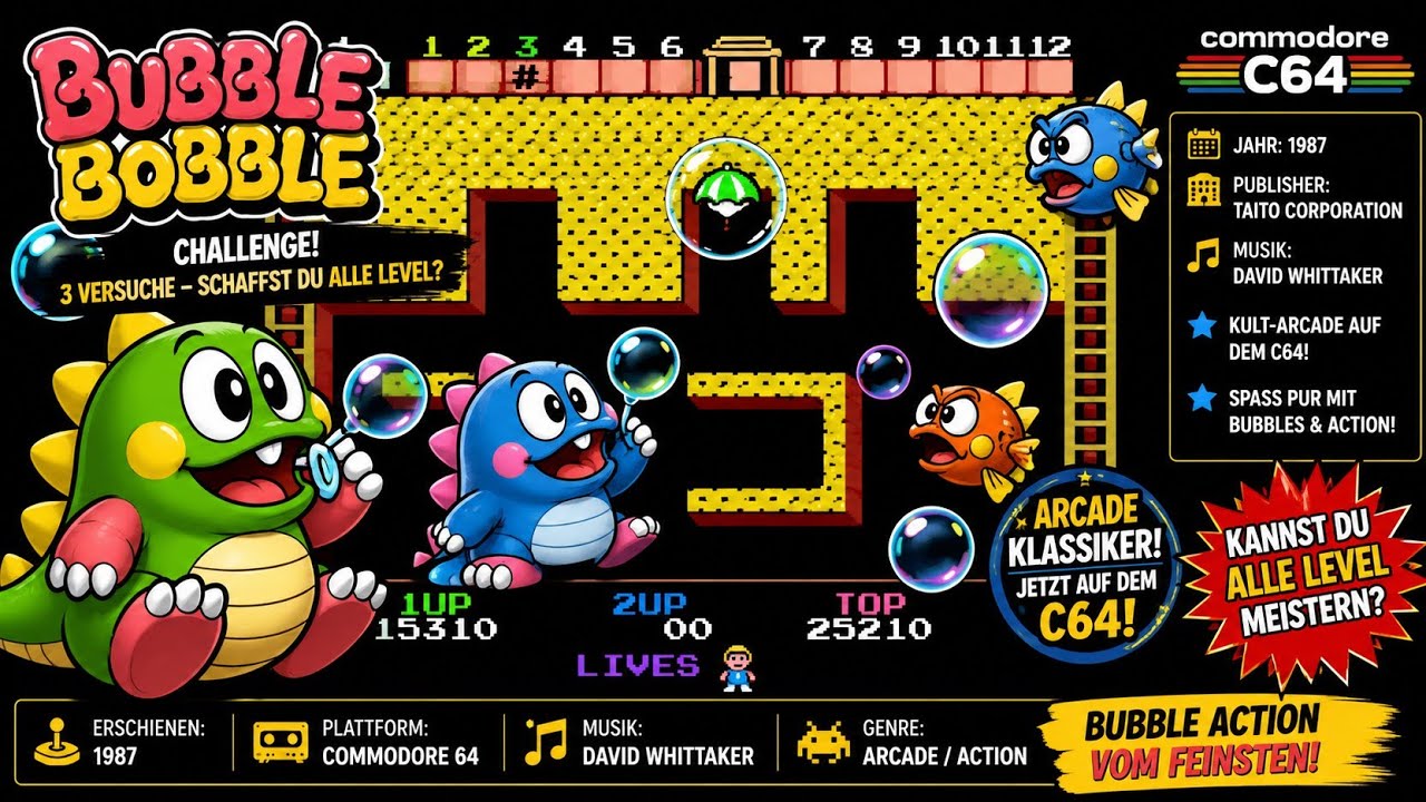 Bubble Bobble CBM 64 Challenge 8 Bit Flo Commodore C64 deutsch