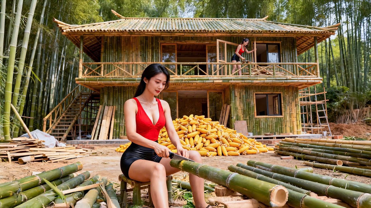 TIMELAPSE - Skilled Girl Builds an Incredible Dream Bamboo House in the Forest | Start to Finish
