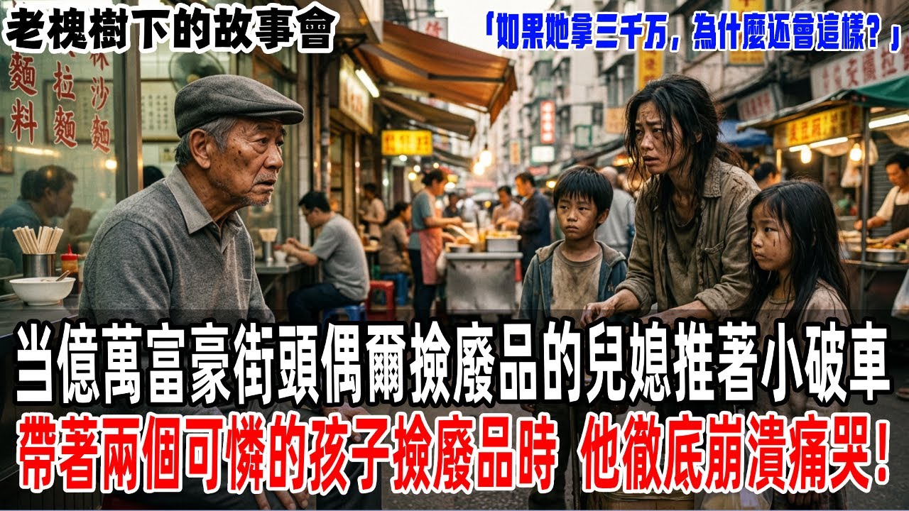 「如果她拿三千万，為什麼还會這樣？」当億萬富豪街頭偶爾撿廢品的兒媳推著小破車，帶著兩個可憐的孩子撿廢品時，他徹底崩潰痛哭！【老槐樹下的故事會】#情感故事 #感人壹幕 #故事分享 #故事#原創#爽文