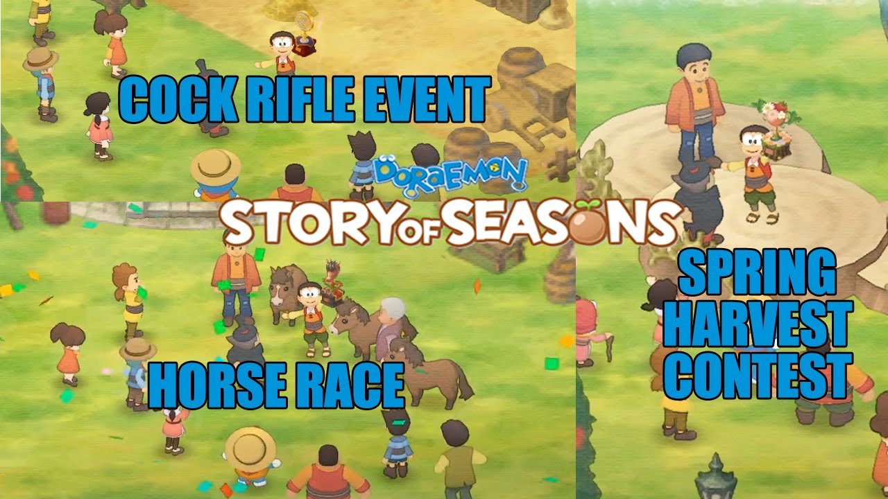All Spring Festival Trophy: Horse Race, Spring Harvest Contest, Cork Rifle-Doraemon Story Of Seasons