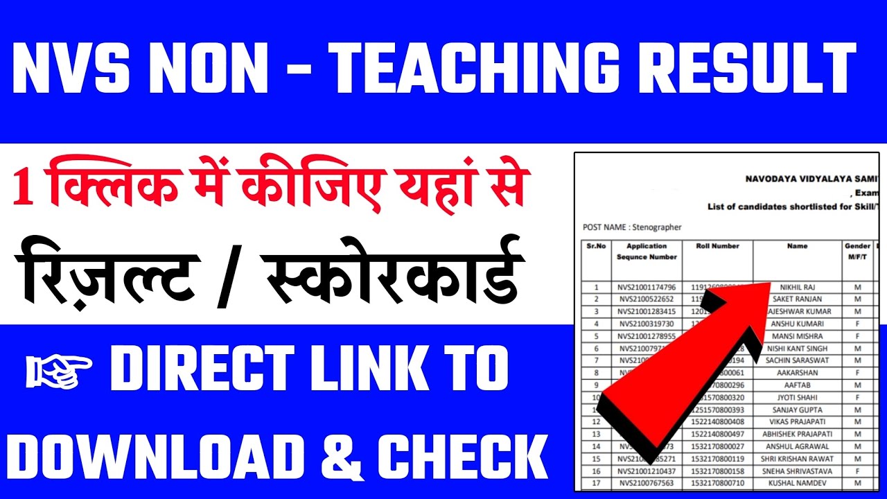 NVS NON Teaching Result 2025 | How To Check NVS NON Teaching Result 2025. NVS NON Teaching Scorecard