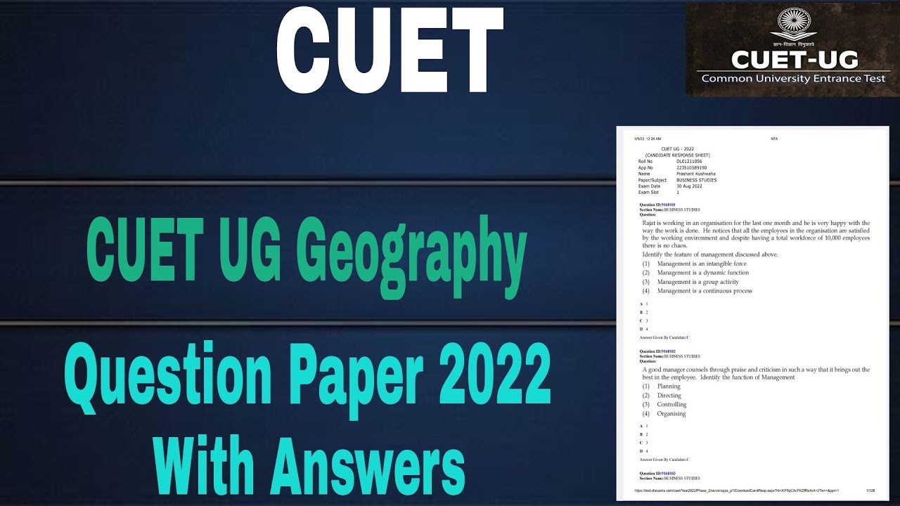 CUET UG Geography Questions paper 2022 | cuet geography/geology test paper previous year