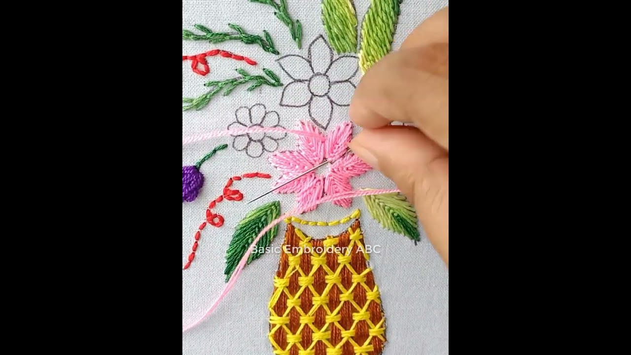 Hand embroidery flower bouquet, botanical flower design stitching tutorial rose #bordado #embroidery