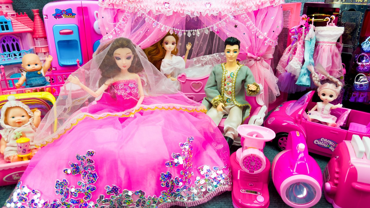 25 Minutes Satisfying Unboxing Barbie Princess Doll Family Playset, Pink Wedding Bedroom Review Toys