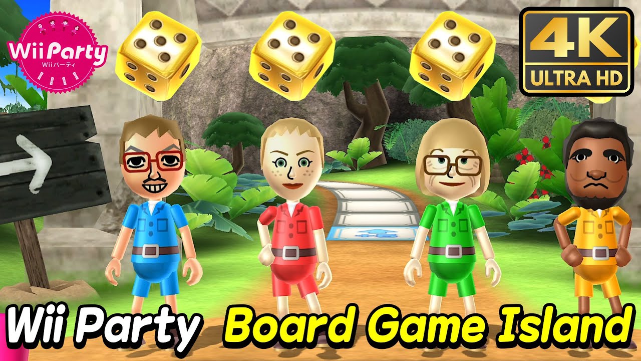 Wii Party Board Game Island gameplay | Alonso Vs Jessie Vs Nelly Vs Patrick | Beginner com | 4K
