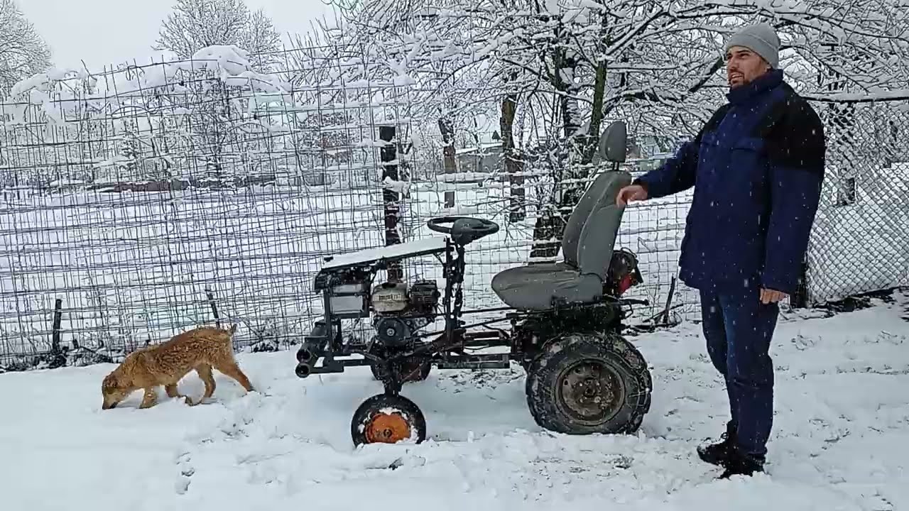 Proba tractoraș din motocultor Ruris pe zăpadă 