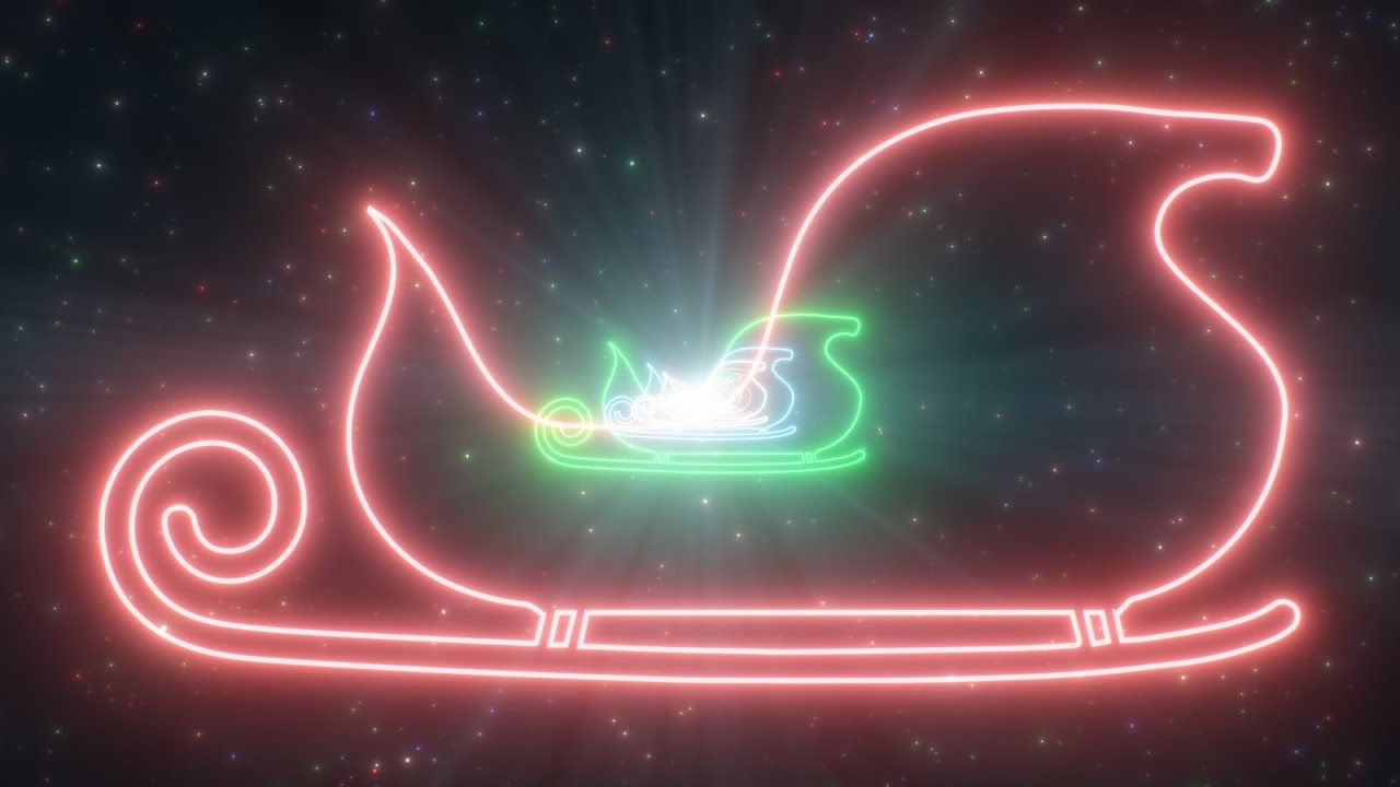 Santa Sleigh Sled Christmas Holiday Winter Themed Neon Lights Tunnel 4K Motion Background for Edits