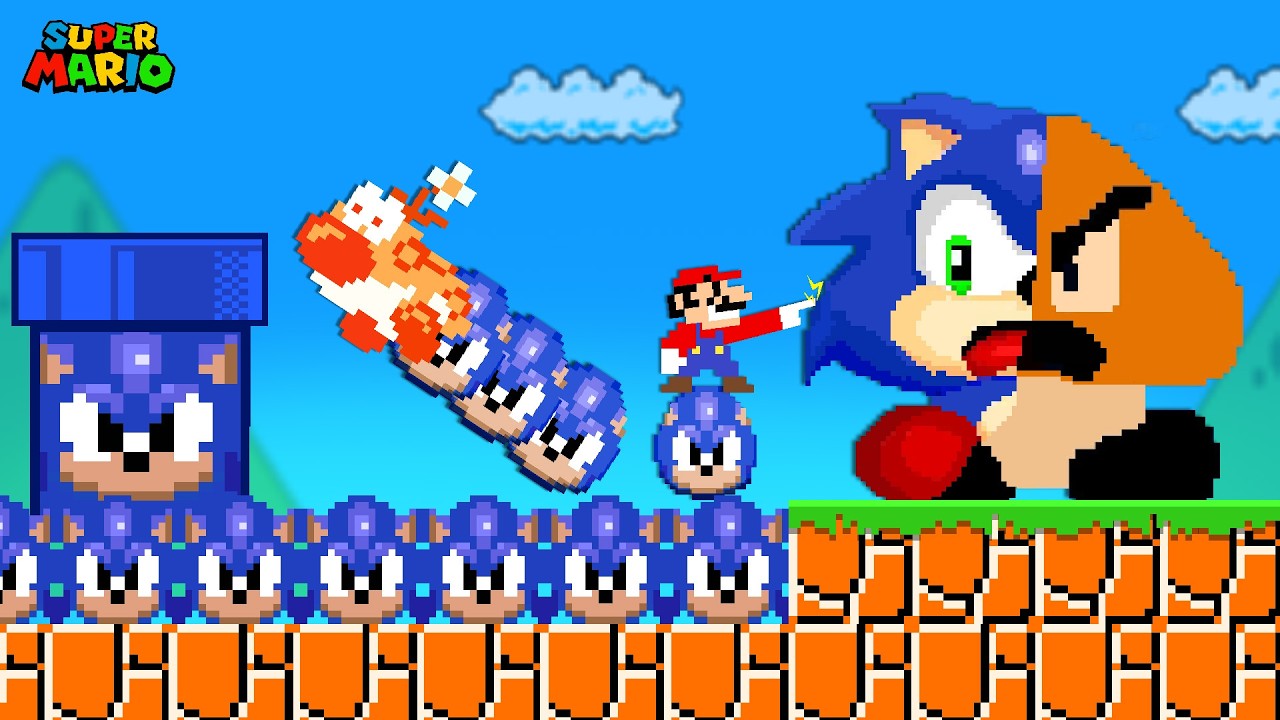 When everything Mario touches turns into Sonic in Super Mario Bros.