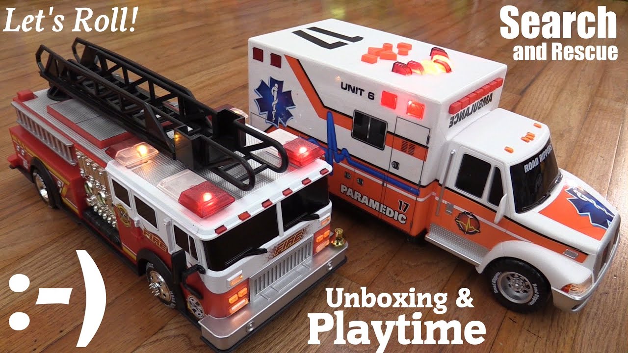 Battery Operated Toy Cars: Road Rippers' Fire Truck and Ambulance Toy Vehicle Unboxing