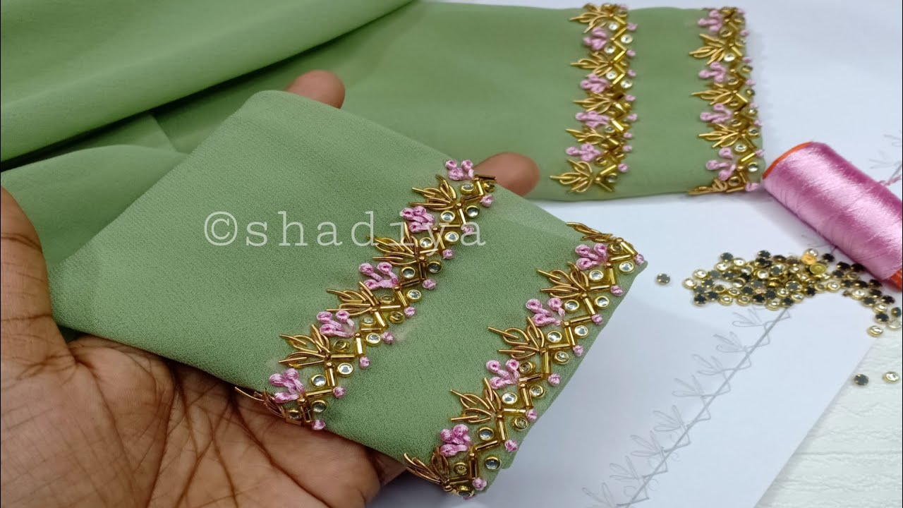 Trending  sleeve embroidery with zardosi and beads silk thread