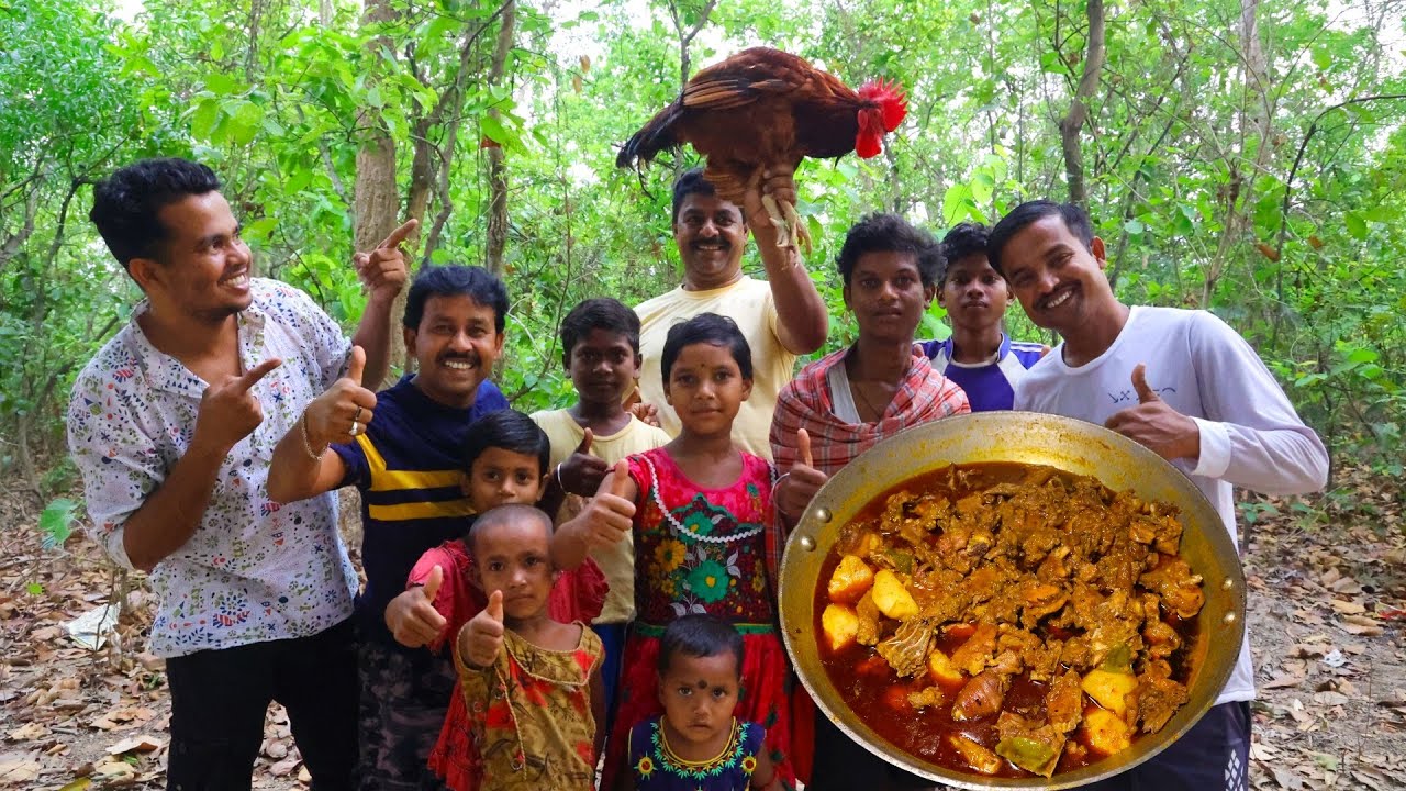 রাতের মধ্যে দেশি লাল মোরগ দিয়ে বাচ্চাদের সাথে জমিয়ে পিকনিক করা | night picnic with country chicken