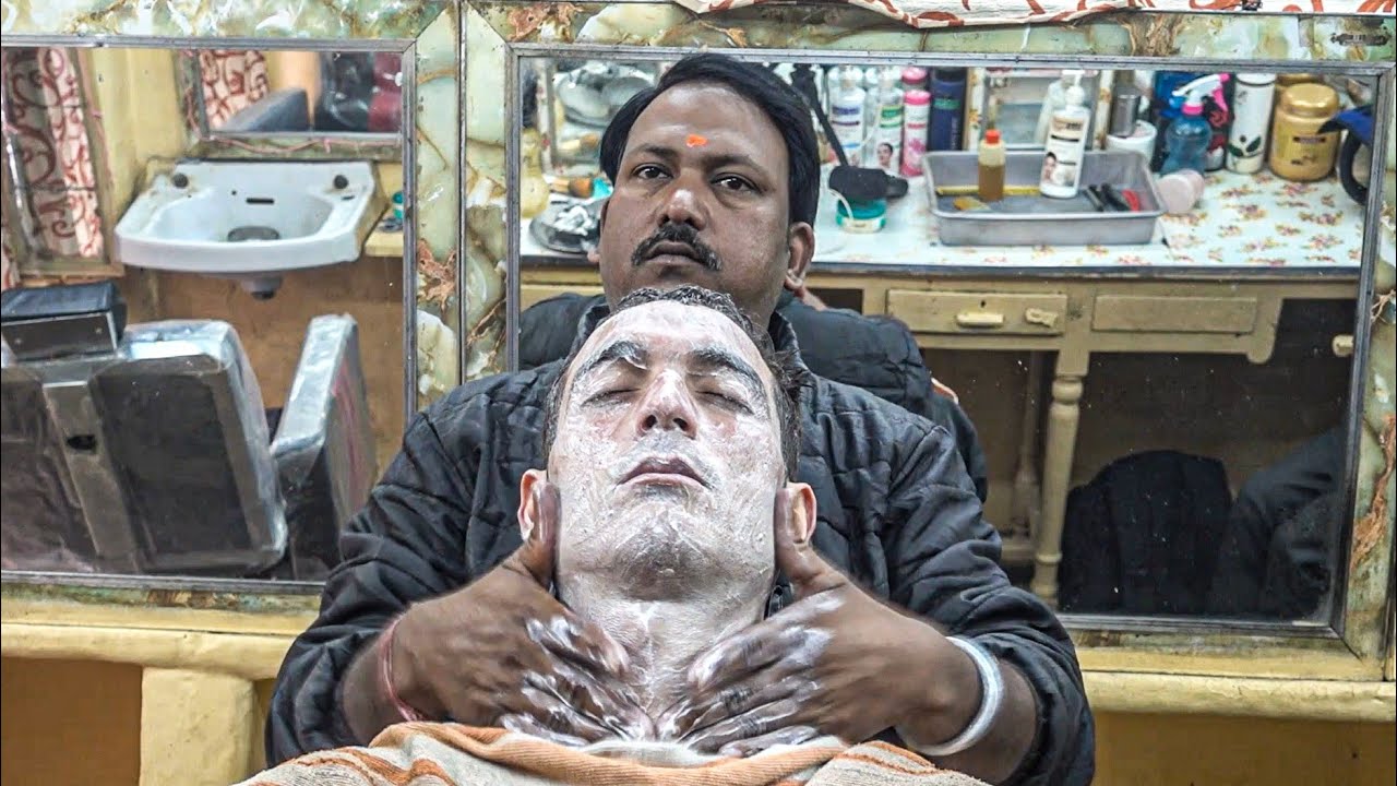 ASMR Indian Barber with MANTRA - (Haircut, Shave, Head Massage) - By Prakash