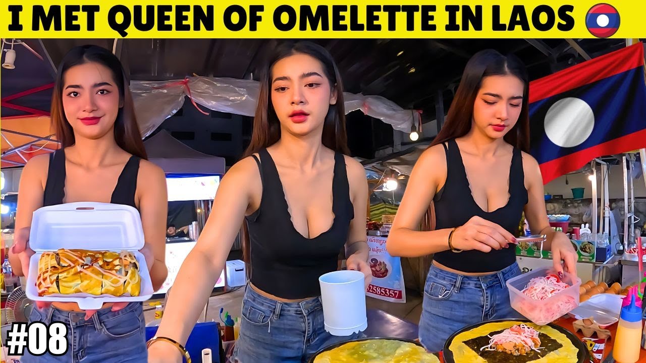 The Most Beautiful Omelet lady in Laos | Vientiane Night Market | Laos Street food