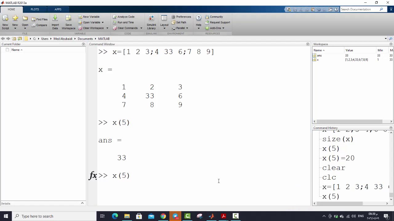 ماتلاب الفصل الثاني ج6 (المصفوفات) تغير عدد معين في المصفوفة |   (Matlab chaptuer 2 part 6 (Matrices