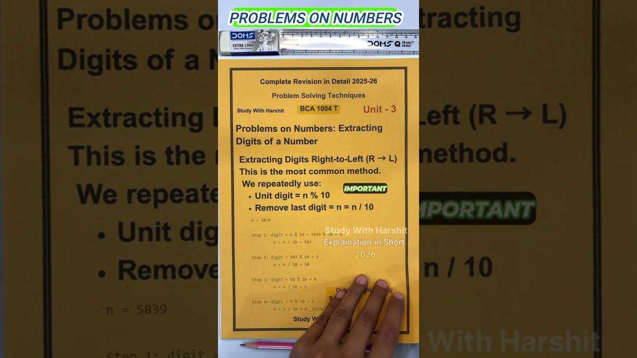 Problems on Numbers Extracting Digits of a Number Explained in Short 💡 | Important Topic | BCA 2026