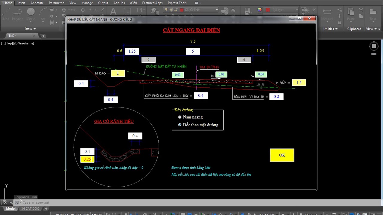 TKD - Thiết kế đường từ mặt cắt địa hình có sẵn
