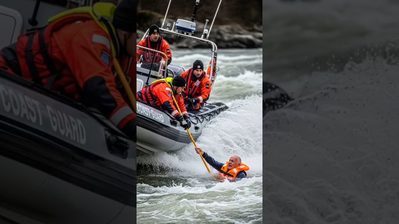Boat Crew Battles Raging Current to Rescue Elderly Man #shorts #flood #disaster #viral #fyp #nature