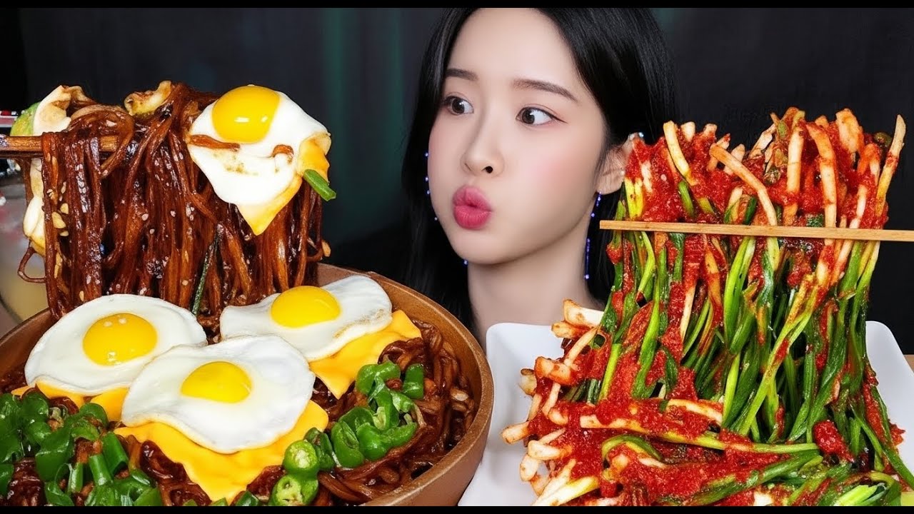 Ultimate Jajangmyeon Feast with Cheesy Eggs & Kimchi 🍜🧀